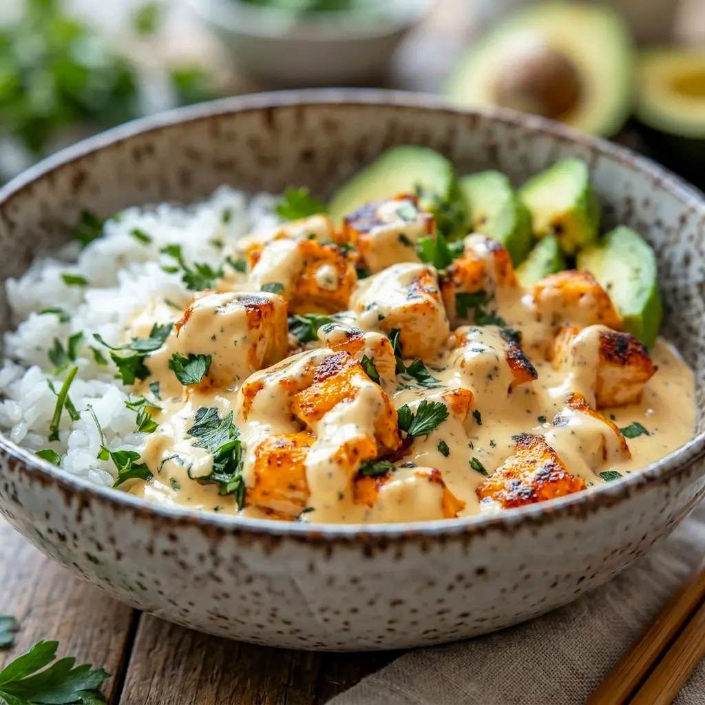 Delicious Coconut Chicken Rice Bowl in a modern serving bowl, one of those Dinner Ideas Healthy Bowls the whole family loves.