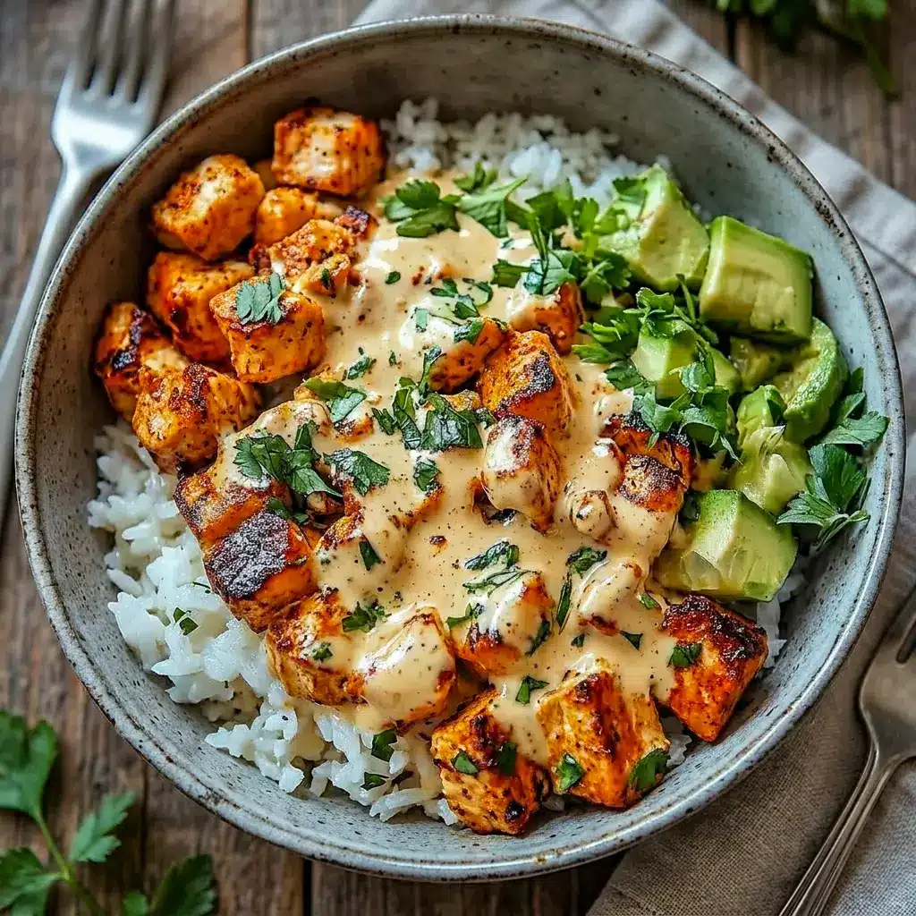 Coconut Chicken Rice Bowl served over jasmine rice, a fresh Summer Main Meal Recipes idea with creamy coconut sauce.