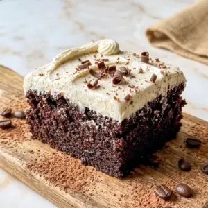 Dark Chocolate Espresso Cake with Brown Butter Frosting styled on a dessert stand, a rich Espresso Infused Dessert that looks bakery-worthy and bold.
