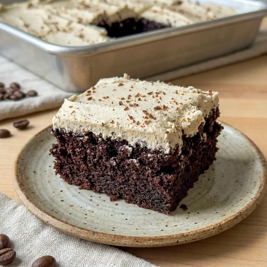 Dark Chocolate Espresso Cake with Brown Butter Frosting served in neat squares, one of the best Chocolate Cake With Espresso Frosting treats for special occasions.