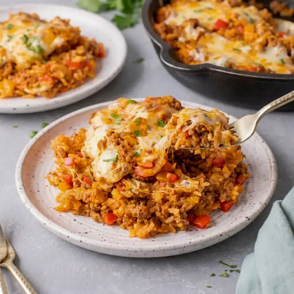 Deconstructed Stuffed Peppers in a one-pan meal, a cozy Inside Out Stuffed Pepper Casserole for family dinners.