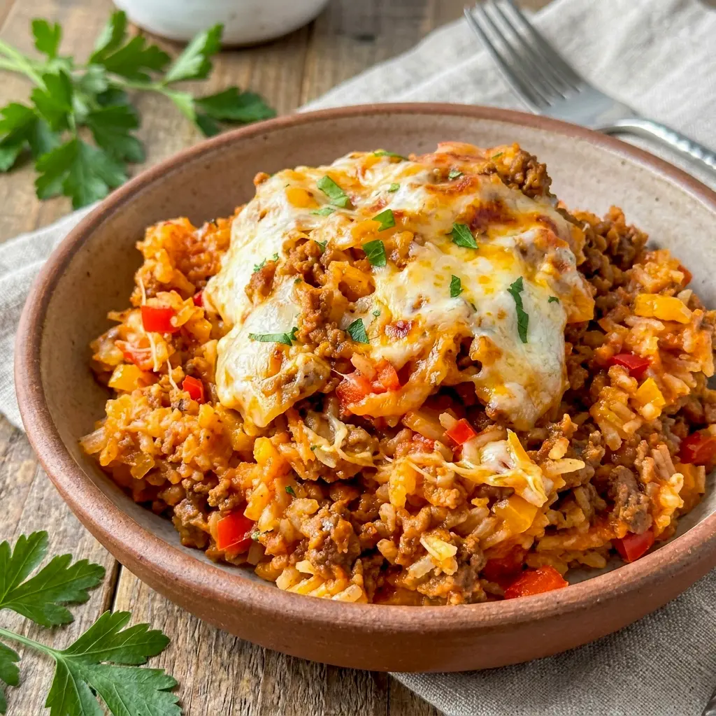 Deconstructed Stuffed Peppers served in a skillet, an easy Unstuffed Pepper Recipe for busy weeknights.