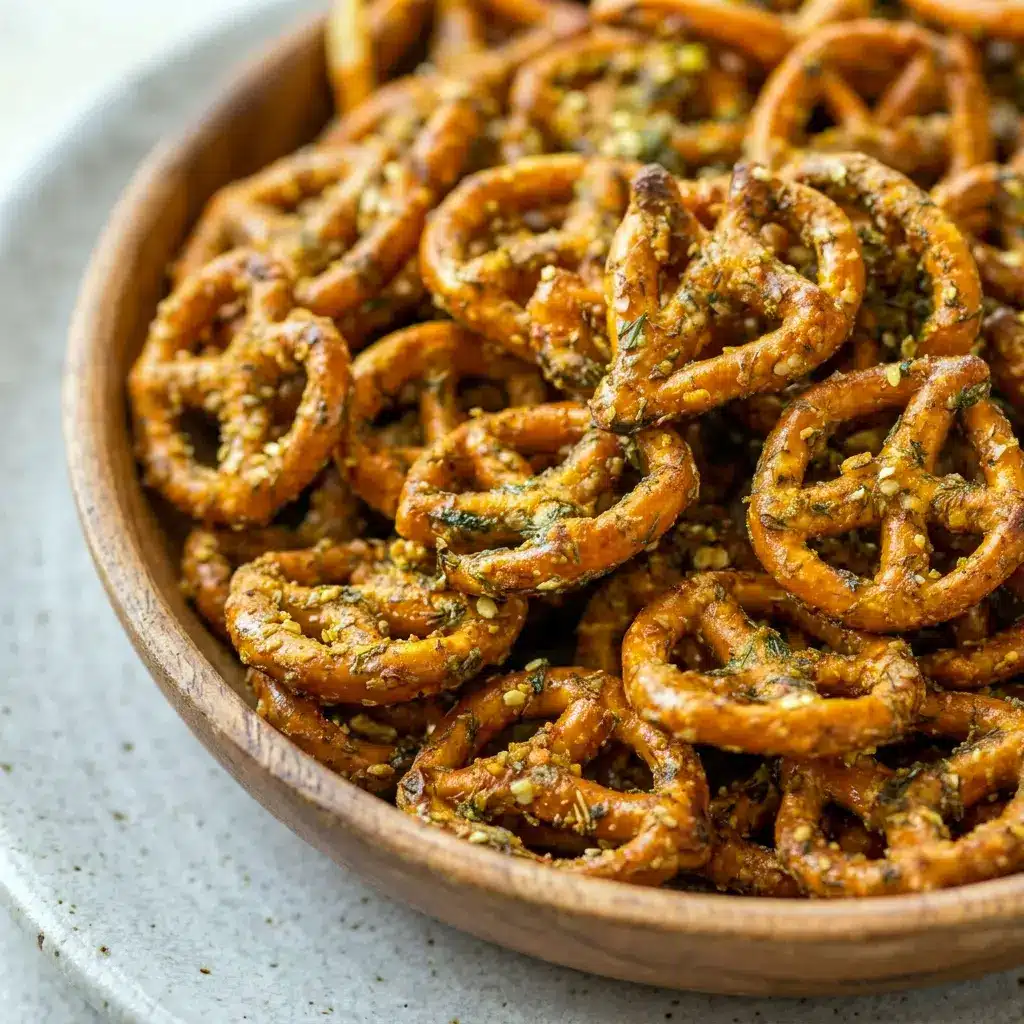 Golden Dill Pickle Pretzels served in a rustic bowl, highlighting Pretzel Recipes Easy for quick homemade snacking.