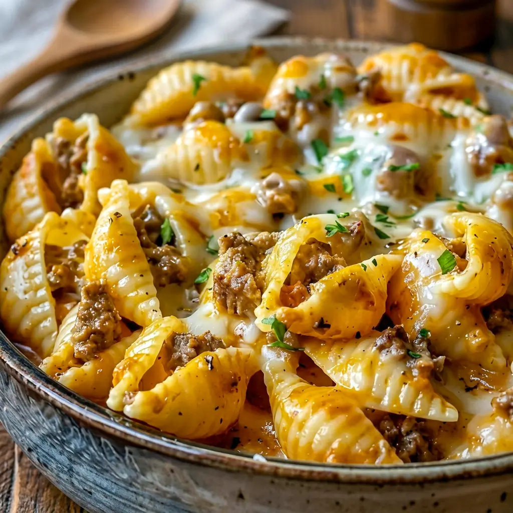Hearty Crockpot Cheesy Ranch Beef Pasta Shells with a rich, baked look, a cozy Stuffed Shells Recipe idea for comfort food lovers.