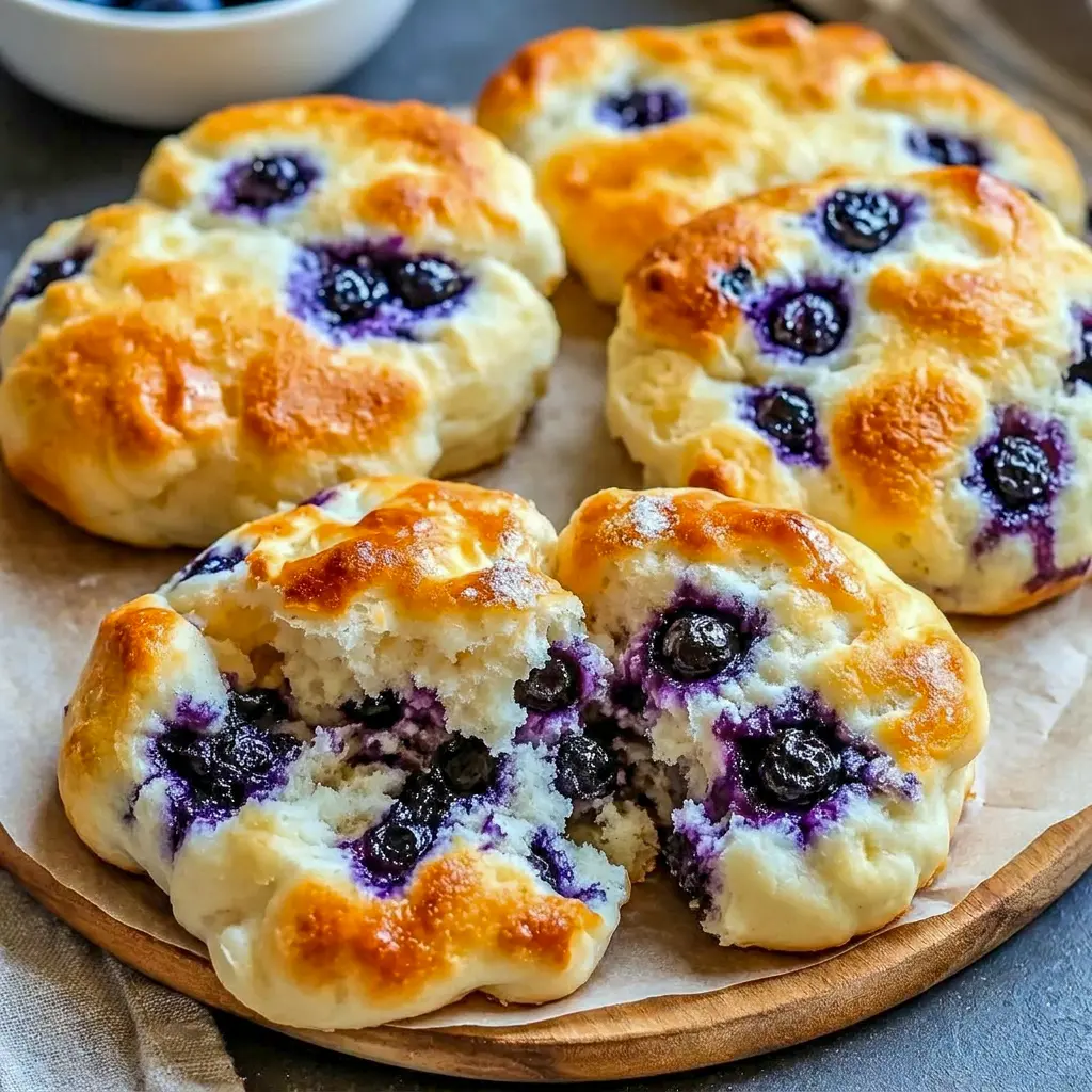 Golden Fluffy Cottage Cheese Blueberry Cloud Bread made from Simple Recipes With Cottage Cheese for an easy breakfast.