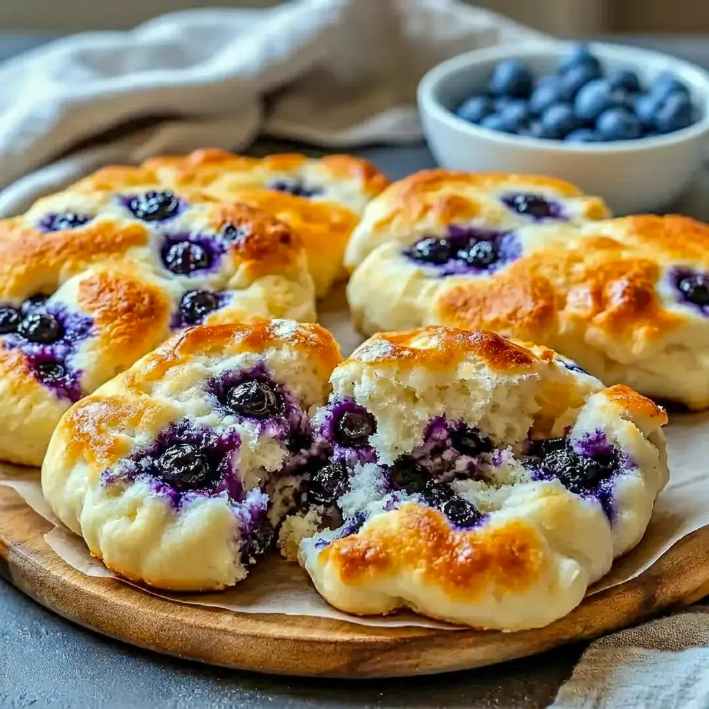 Tender Fluffy Cottage Cheese Blueberry Cloud Bread on a brunch plate, perfect for Healthy Brunch Foods and a light bite.