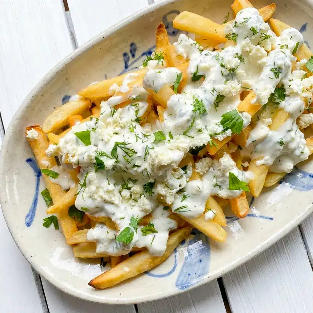Greek Fries with Feta Cheese served as a bold Quick Greek Recipes snack with lemon, garlic, and fresh herbs.