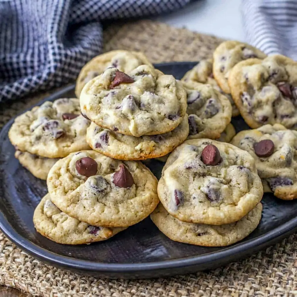 A close-up of Greek Yogurt Chocolate Chip Cookies with gooey chocolate chips, a cozy Dessert Using Yogurt idea.