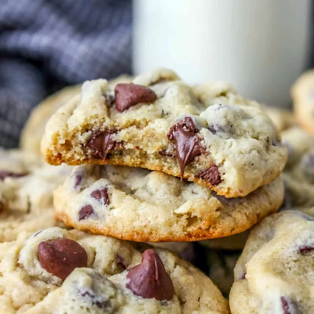 Greek Yogurt Chocolate Chip Cookies stacked on a plate, a sweet treat with Sweets With Protein appeal.