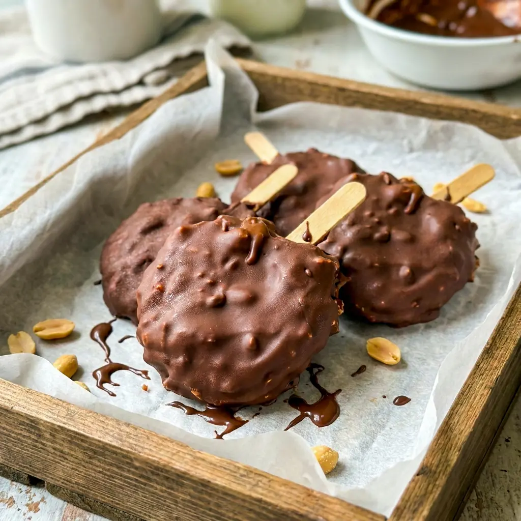 Homemade Copycat Dairy Queen Buster Bars beside Dq Dilly Bars for a fun frozen dessert comparison with chocolate and peanut butter flavor.