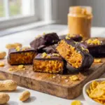 Healthy Homemade Butterfingers on a parchment-lined tray, a crunchy Homemade Organic Snacks treat with a chocolate coating.