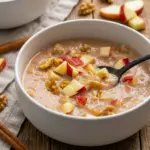 Warm bowl of Instant Pot Apple Cinnamon Oatmeal topped with apples and cinnamon, an easy Instant Pot Apple Oatmeal Recipes breakfast.