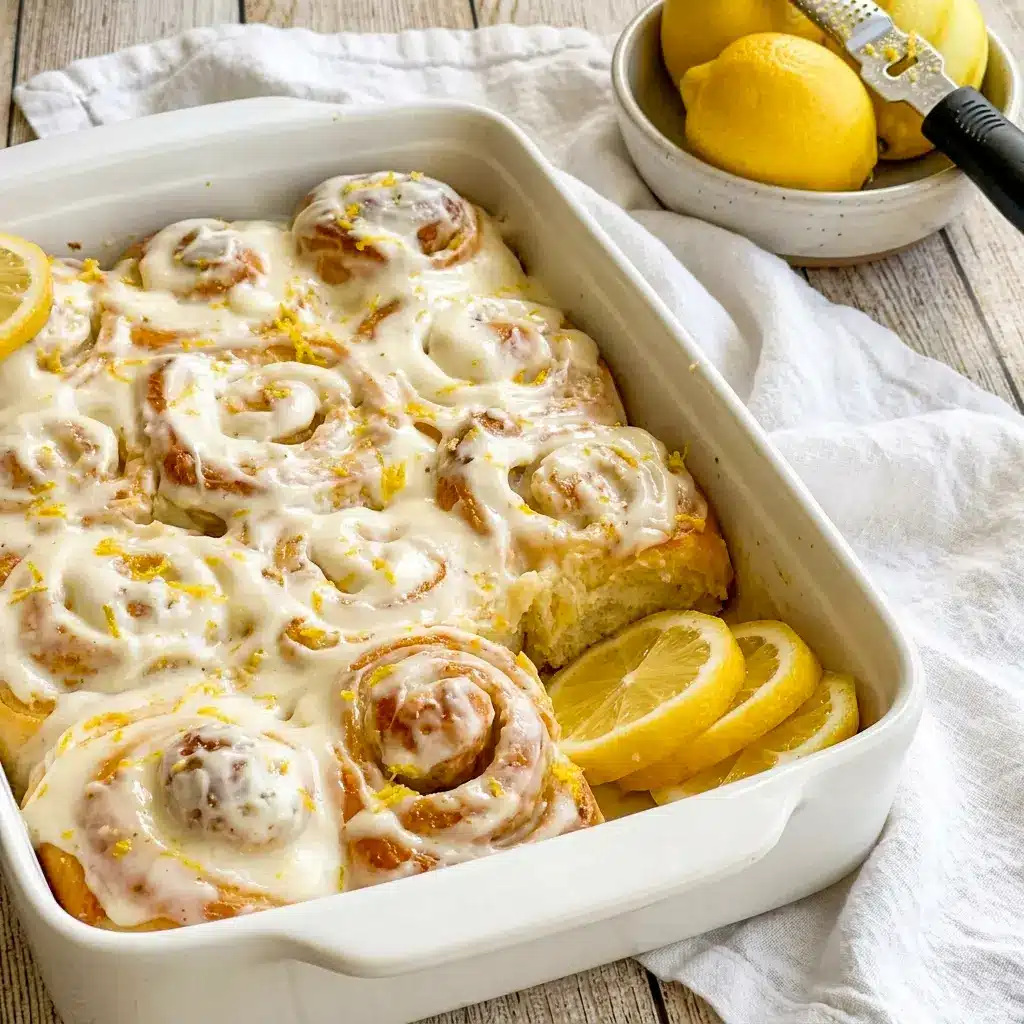 A soft tray of Lemon Sweet Rolls with citrus glaze, perfect for a cozy Lemon Cinnamon Rolls Recipe everyone will love.