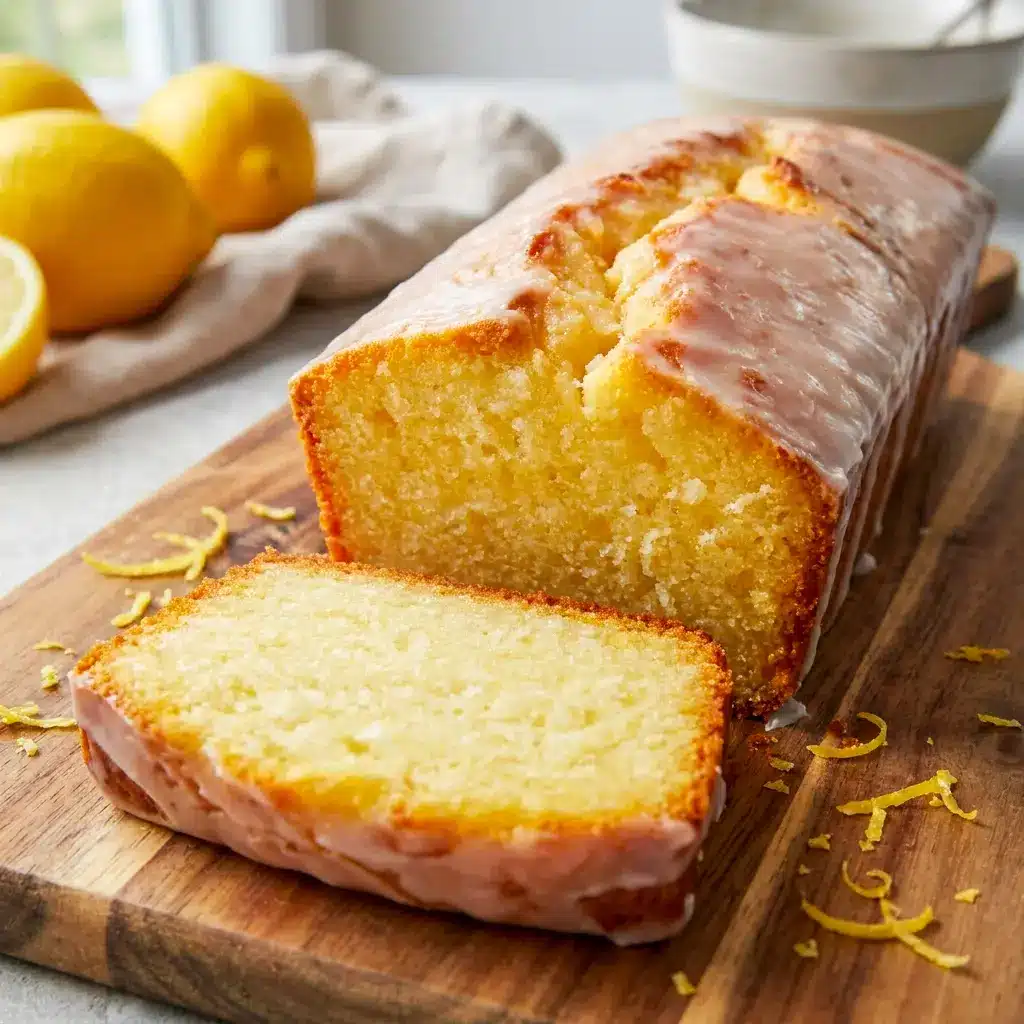 Greek Yogurt Lemon Loaf Cake cut into tender slices beside berries and tea, made for Healthy Loaf Cake lovers.