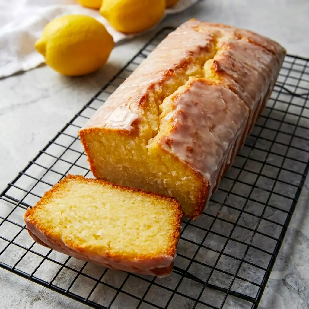 Greek Yogurt Lemon Loaf Cake with a bright golden crumb, fresh lemon slices, and a clean homemade look for Healthy Lemon Dessert Recipes.