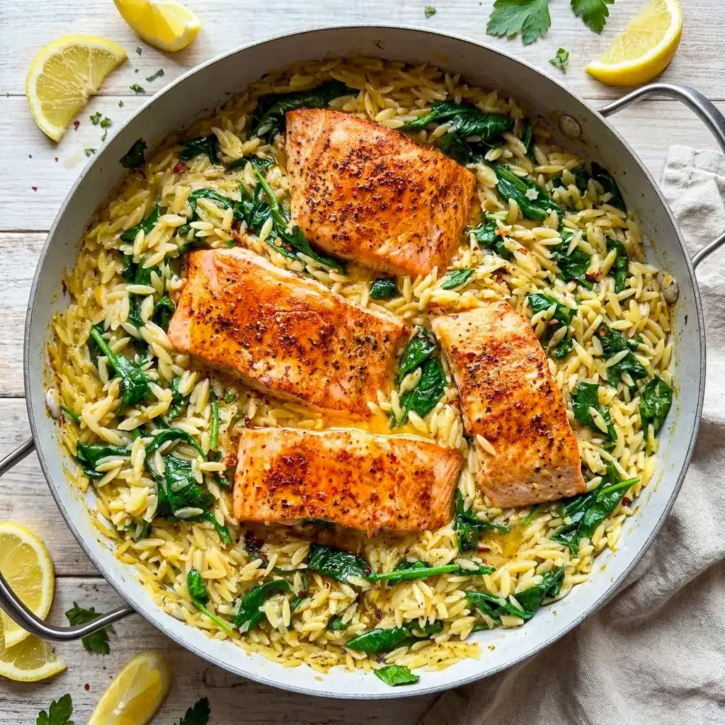 Bright and hearty One Skillet Salmon with Lemon Orzo served as one of the best Salmon Dinners With Sides.