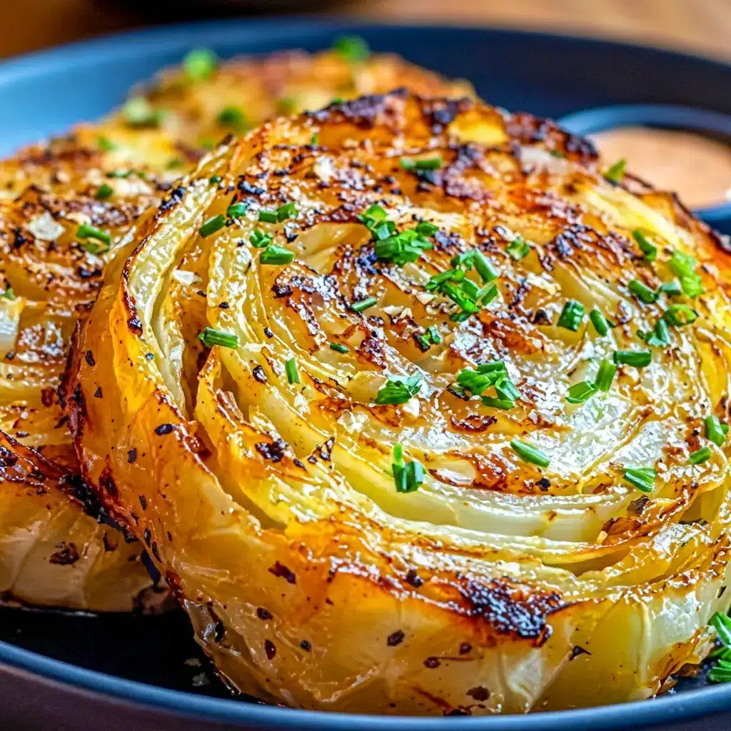 Oven Roasted Cabbage Steaks on a baking sheet with crispy golden edges, a simple Cabbage Steaks Recipe for easy dinners.