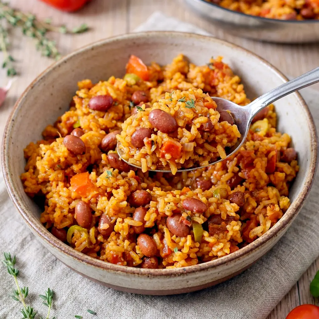 Spanish Rice And Beans served as a cozy Spanish Rice And Pinto Beans dinner.