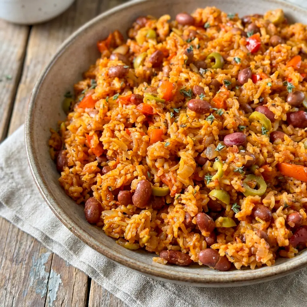 Spanish Rice And Beans topped with fresh herbs for a flavorful Pink Beans Recipes style plate.