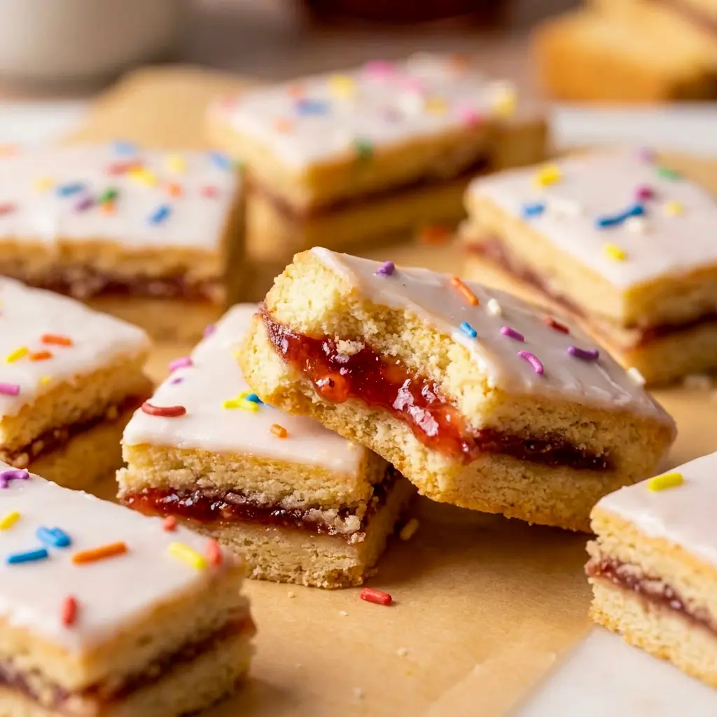 Pop Tart Cookie Bars sliced into chewy squares, a fun dessert for Cookie Bars fans.