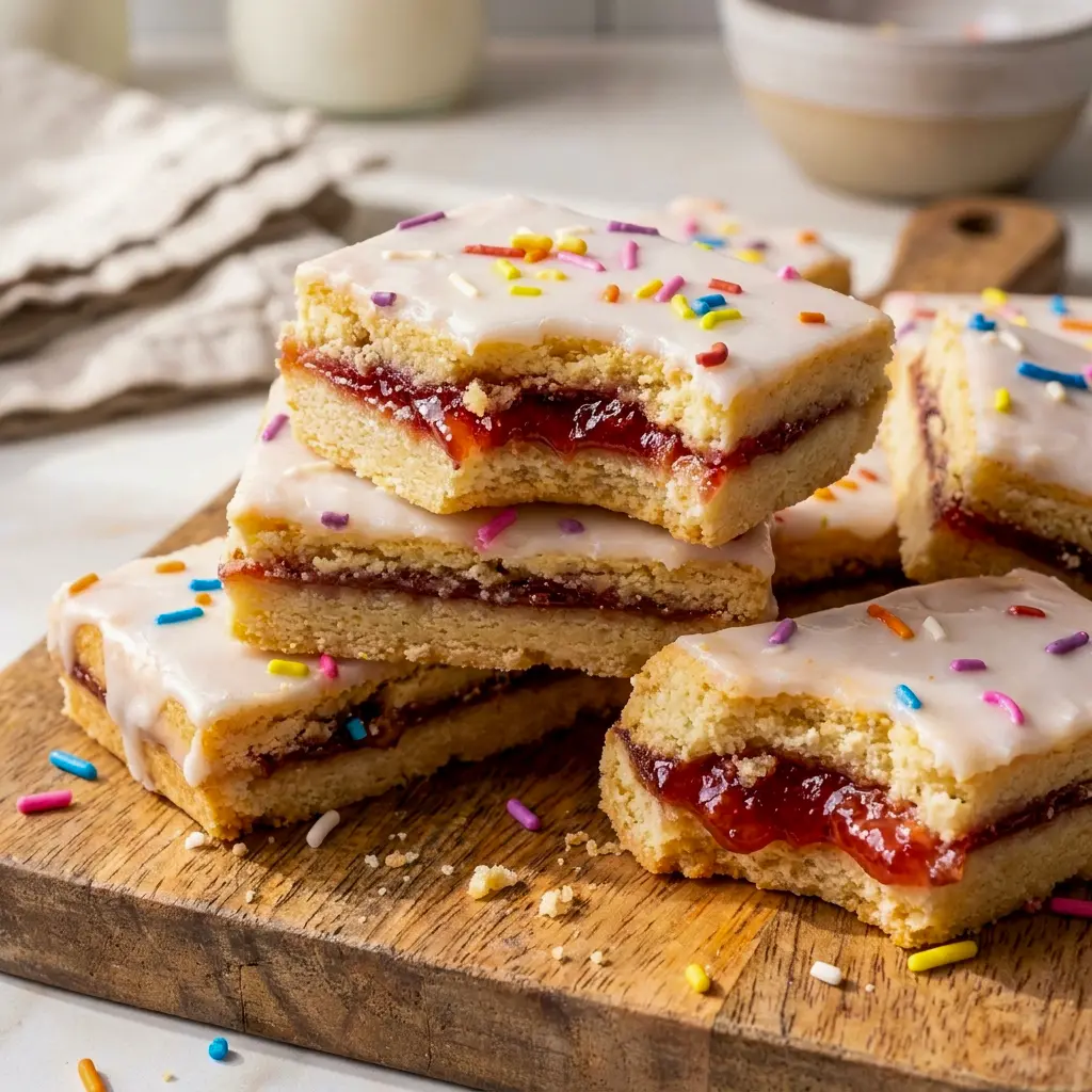 Frosted Pop Tart Cookie Bars with rainbow sprinkles, perfect for Dessert Bars cravings.