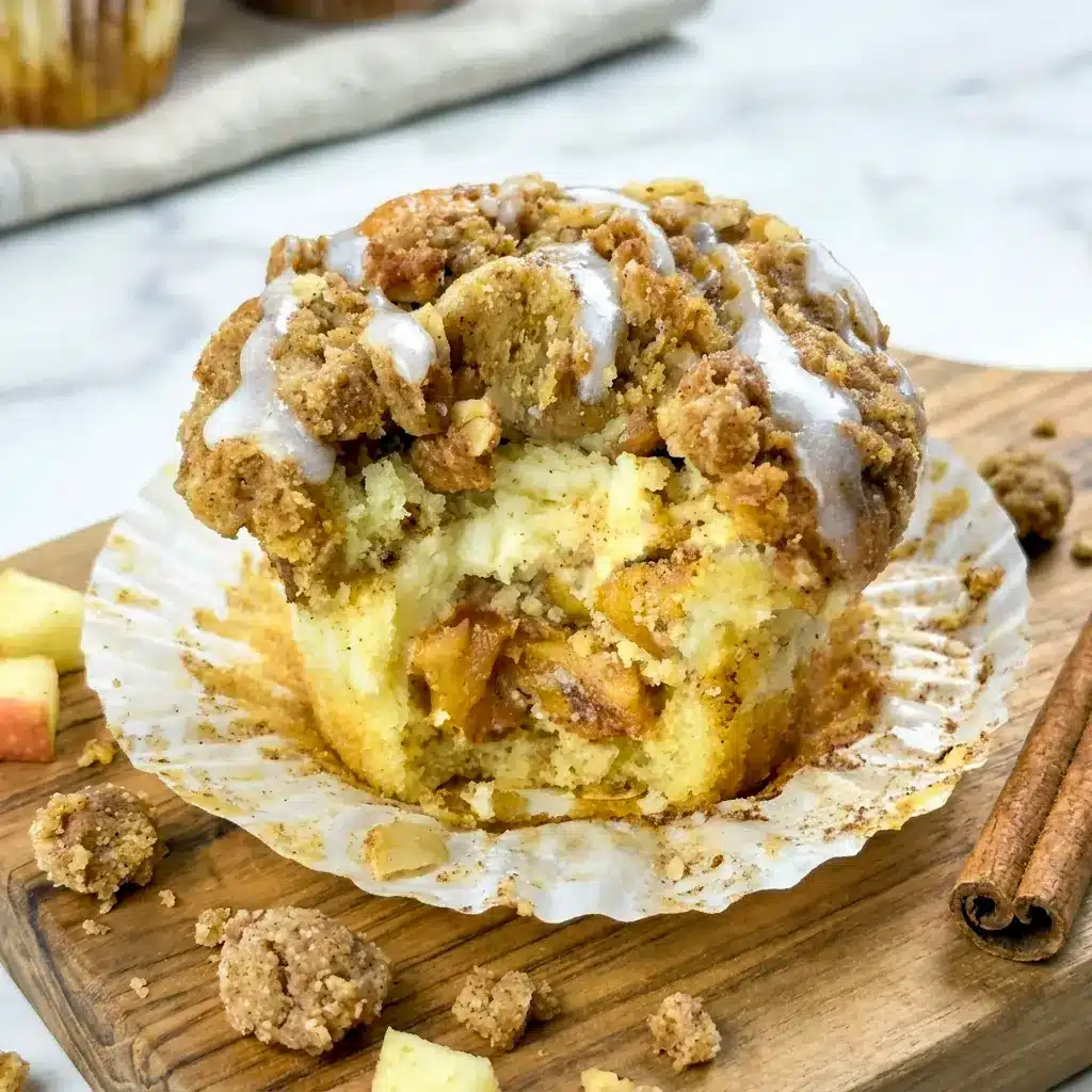 Freshly baked Apple Crisp Muffins with a sweet glaze and rich filling, perfect for Cheesecake Muffins Recipes lovers.