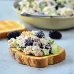 Fresh and creamy, Blackberry Cottage Cheese Chicken Salad makes a smart Diabetes Friendly Meal Prep lunch with juicy berries, chicken, and crunchy walnuts.