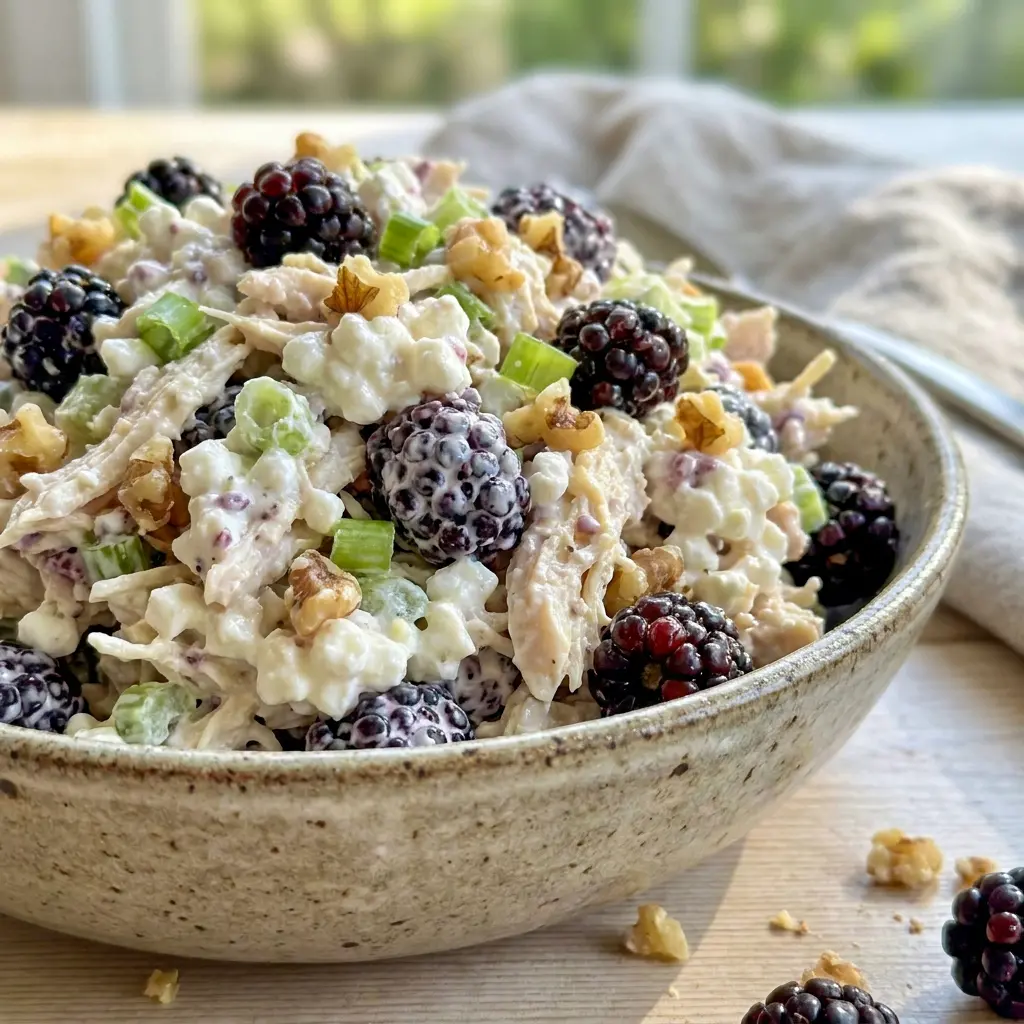 Bright and satisfying, Blackberry Cottage Cheese Chicken Salad belongs on your list of Best Cold Salads for an easy chilled lunch or snack.