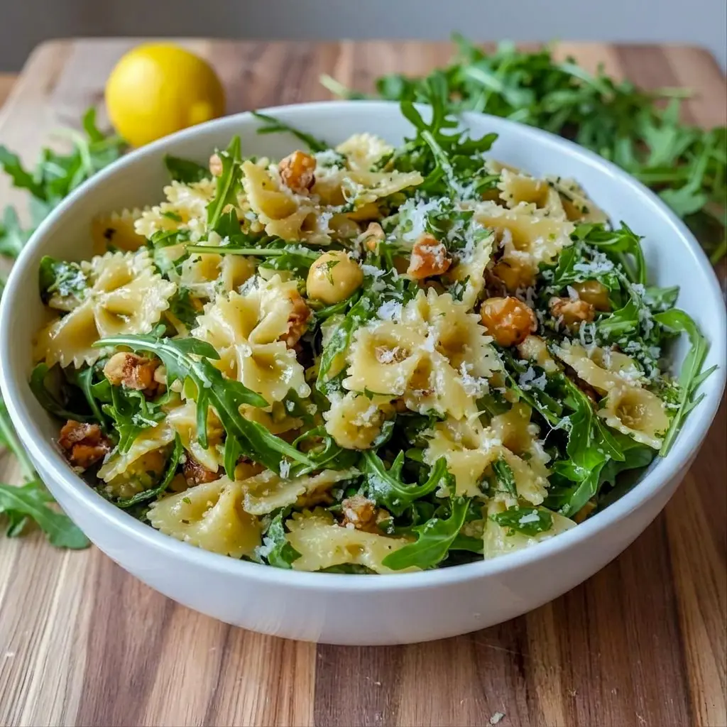 Light and flavorful, Lemon Arugula Pasta Salad appears as one of the most Mediterranean Diet Recipes-friendly meals for warm-weather eating.