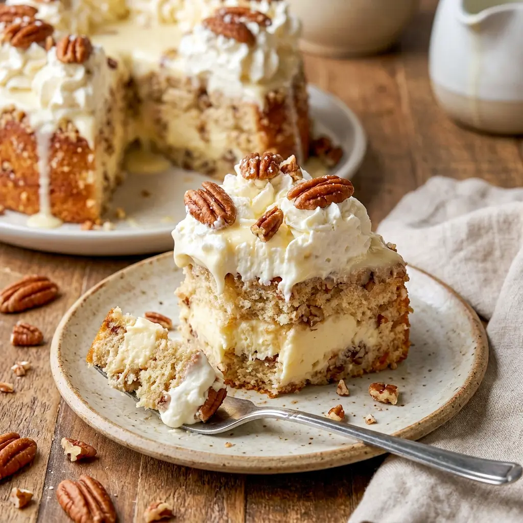 A beautiful close-up of Butter Pecan Tres Leches Cake with a silky milk soak and crunchy pecans, inspired by the Best Tres Leches Cake Recipe style.