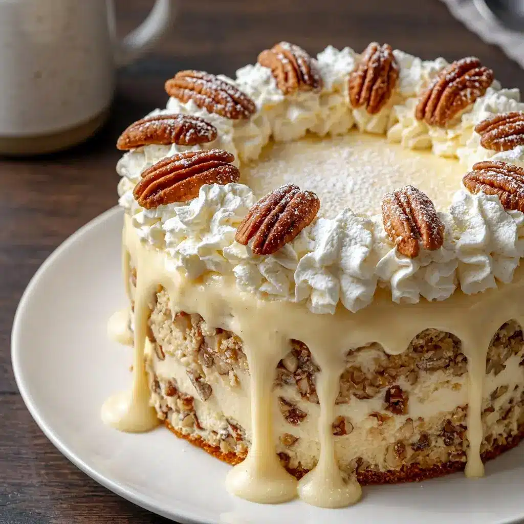 A deliciously rich Butter Pecan Tres Leches Cake served in neat squares, perfect for fans of Award Winning Cakes and elegant desserts.