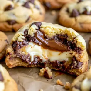 Cheesecake Stuffed Chocolate Chip Cookies with a gooey center and golden edges, a perfect spin on Cheesecake Stuffed Cookies for dessert lovers.
