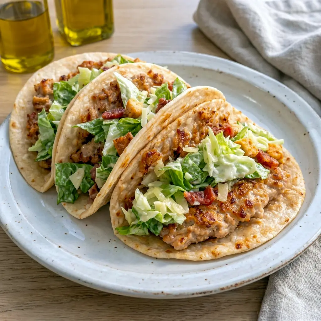 Packed with crunch, Chicken Caesar Smash Tacos deliver Smash Burger style texture in a fast and flavorful taco dinner.