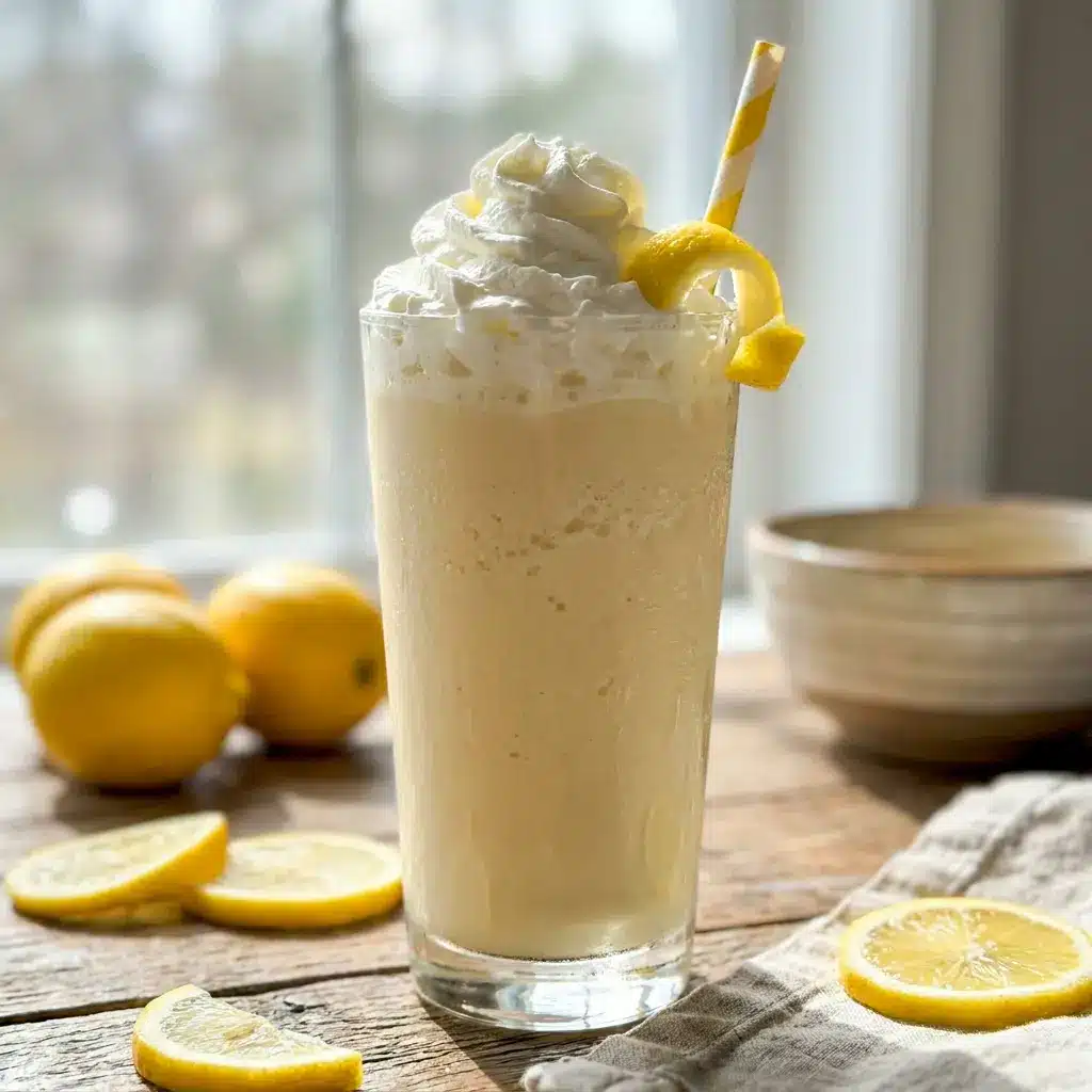 A frosty Copycat Chick-fil-A Frosted Lemonade that fits right into Diy Homemade Lemonade Drink ideas for summer.
