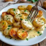 Creamy Garlic Potatoes shine in this cozy dish photo for Potato Recipes Side Dishes with buttery sauce and tender potato chunks.