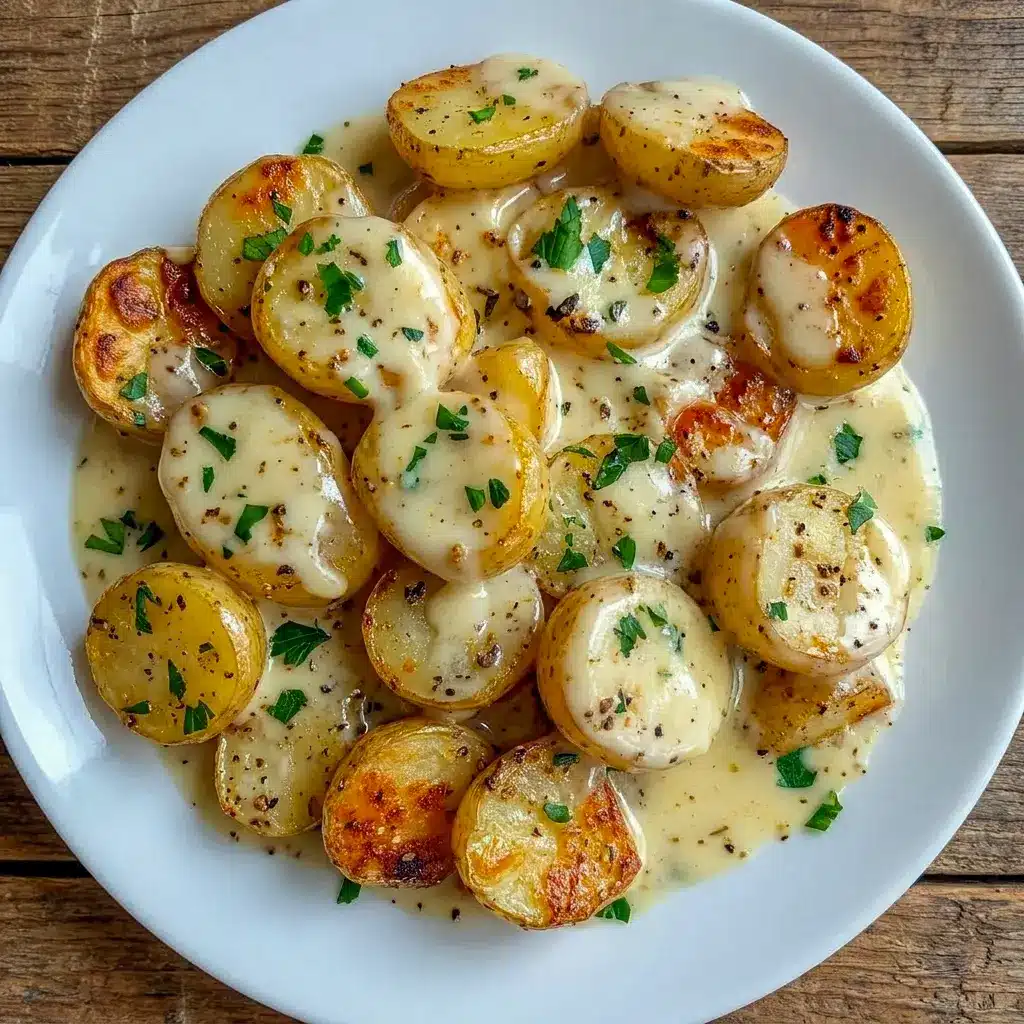 Creamy Garlic Potatoes topped with parsley for Interesting Food Recipes and simple homemade flavor.