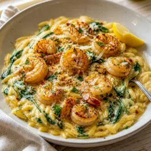 Cozy and rich, Creamy Shrimp Orzo is the perfect choice for One Pan Dinners on busy nights.