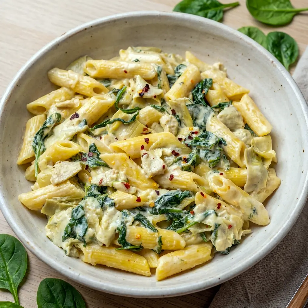 Spinach Artichoke Pasta can easily be made with Spinach Artichoke Spaghetti for a delicious twist on this easy family dinner.