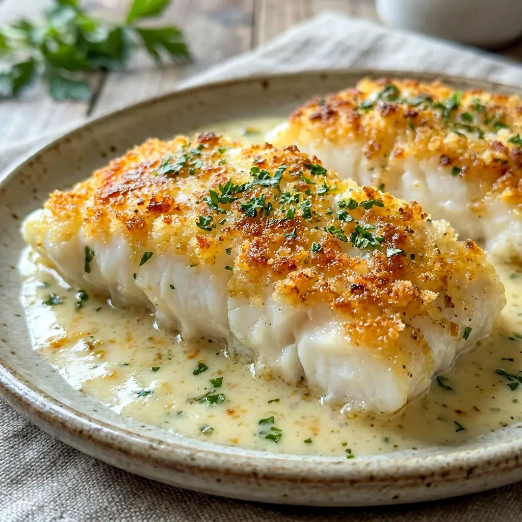 A plated serving of Crispy Baked Cod fits perfectly into Fish Ideas For Dinner Meals with a crisp baked finish.