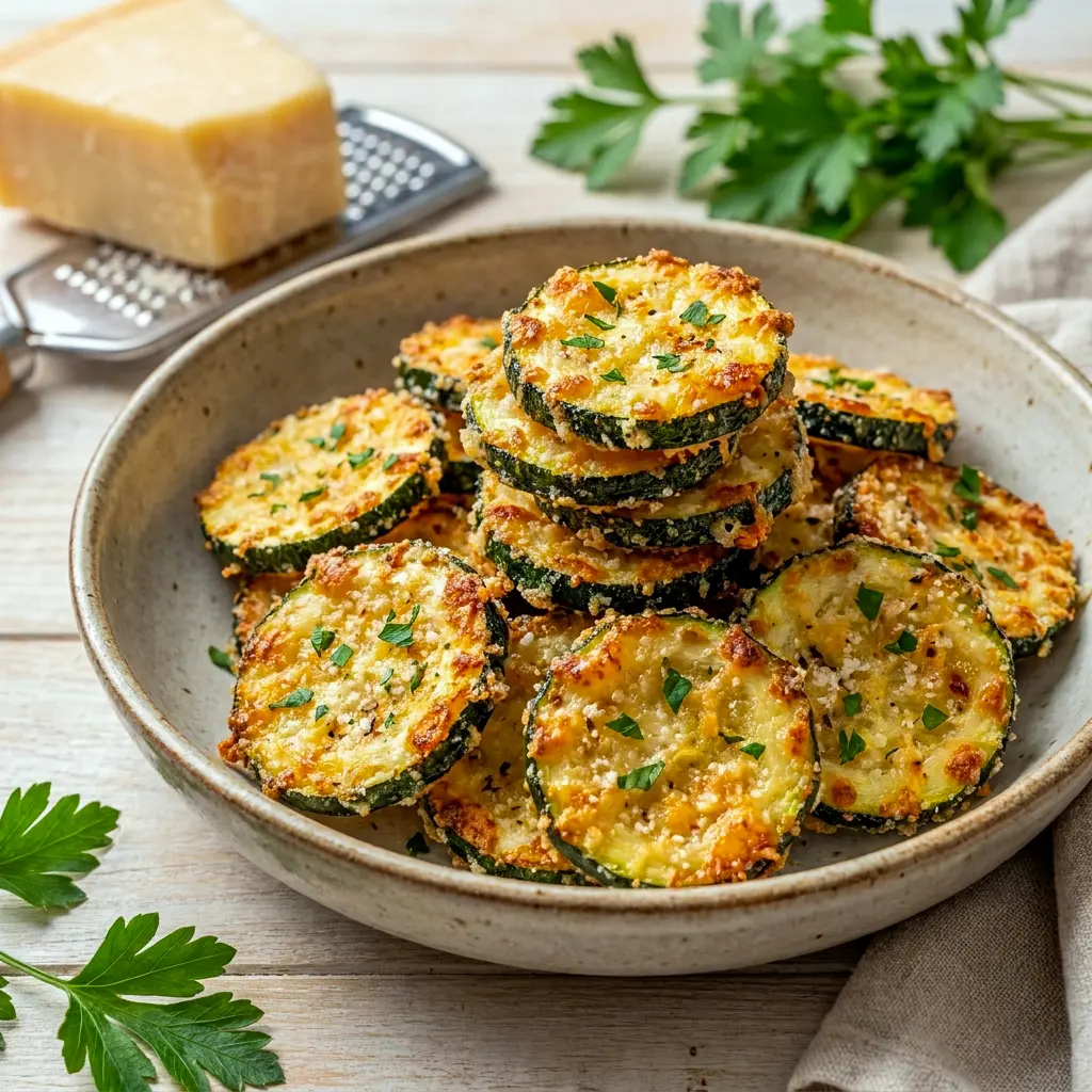 Freshly baked Crispy Baked Parmesan Zucchini served warm on a platter, making a simple choice for Veggie Side Dishes everyone will love.