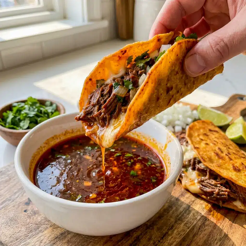Slow-cooked Crock Pot Birria Tacos plated with fresh toppings, ideal for Croc Pot Recipes and comforting family meals.