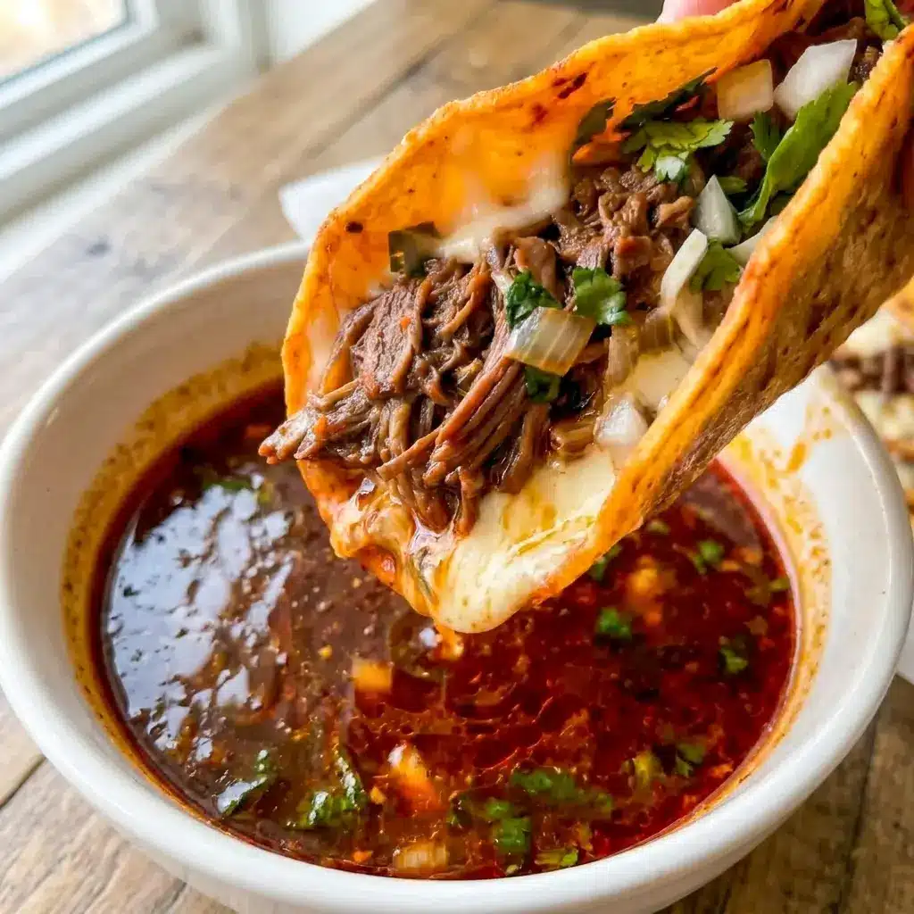 Crock Pot Birria Tacos with dipping sauce, cilantro, and lime, a crave-worthy idea for Birria Soup fans and hearty taco spreads.