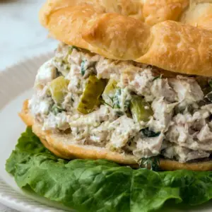 A creamy bowl of Dill Pickle Chicken Salad with crunchy pickles and green onions, one of the best Quick Easy Lunch Ideas For Home.