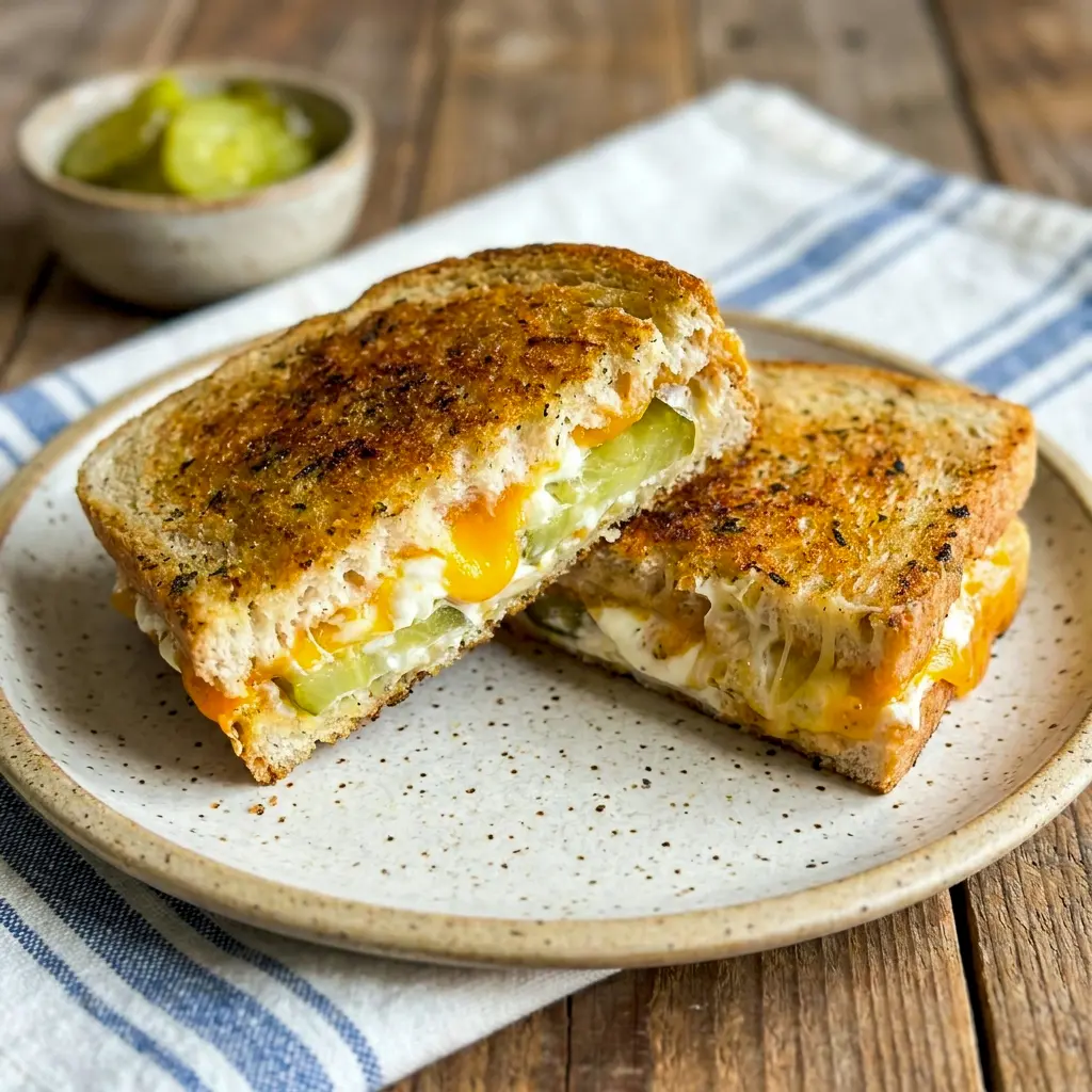 This Dill Pickle Grilled Cheese Sandwich shows off a golden crust and creamy center, a fun twist on Strange Food Recipes done right.