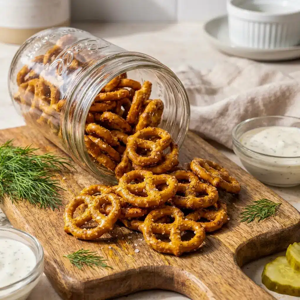 Crunchy Dill Pickle Ranch Pretzels with herby ranch flavor, made for anyone who loves Dill Pretzels.