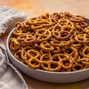 Dill Pickle Ranch Pretzels piled in a snack bowl, perfect for Dill Pickle Snack Mix fans who love salty game day bites.