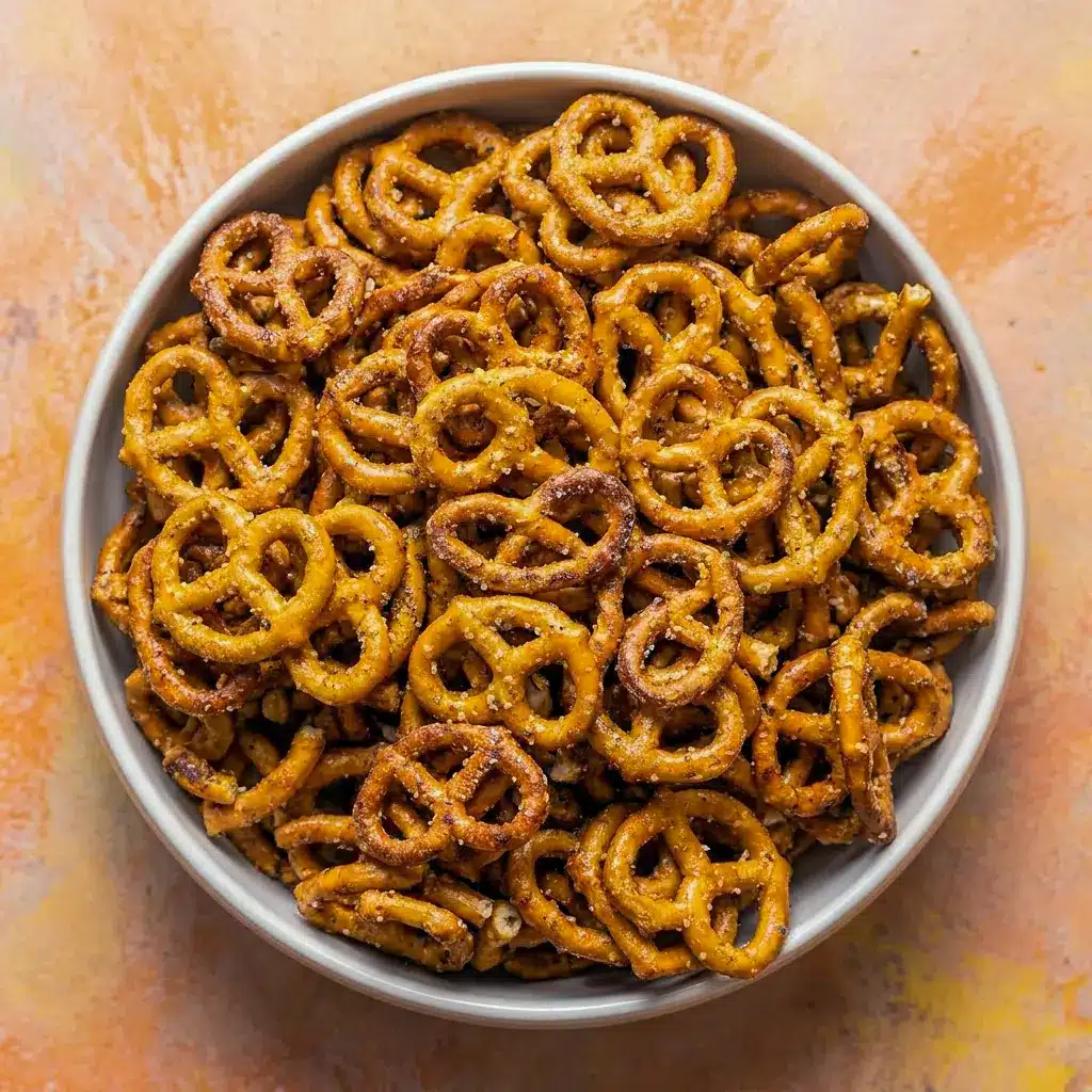 Savory Dill Pickle Ranch Pretzels coated in seasoning, inspired by Pretzel Seasoning Recipes Ranch for easy snacking.