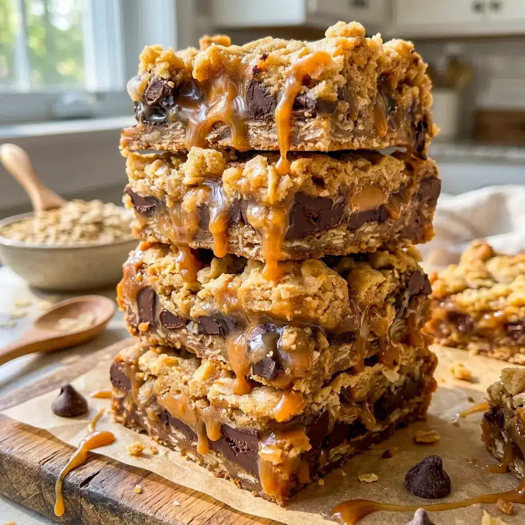 Warm and chewy Easy Carmelitas are perfect for fans of Salted Caramel Chocolate Chip Oatmeal Bars with extra caramel flavor.
