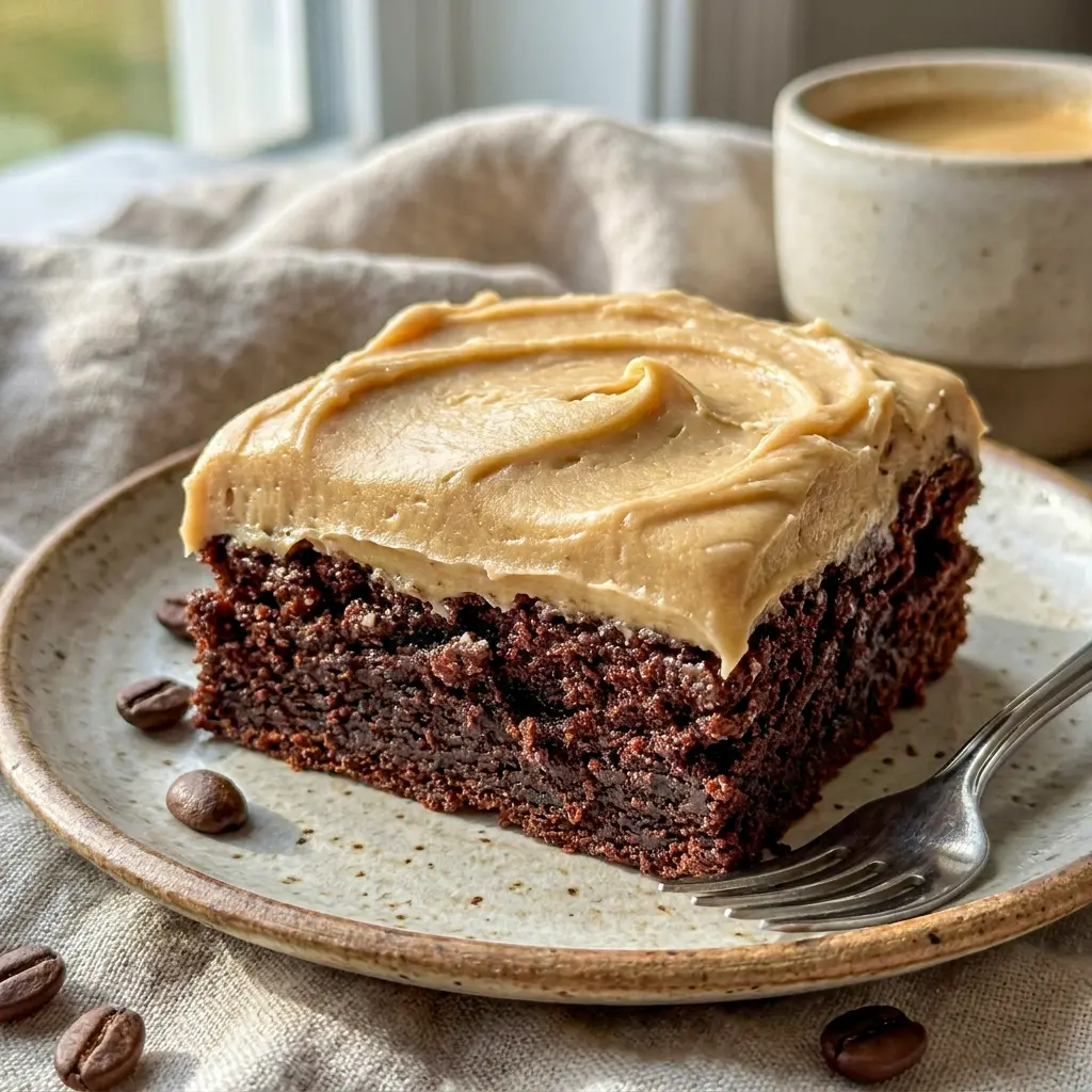 Close-up of Frosted Coffee Brownies with a velvety topping, an irresistible choice for Baking Sweets and home baking inspiration.