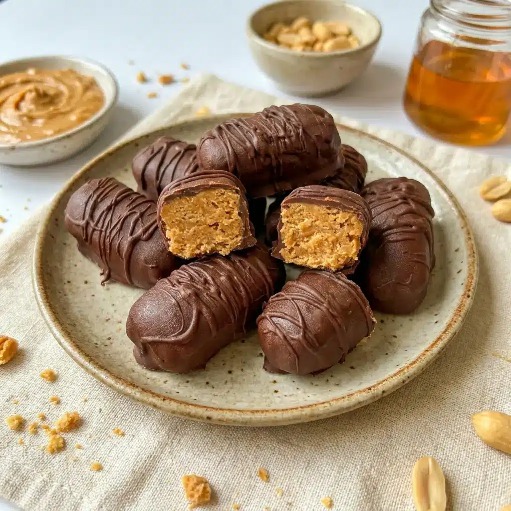 Close-up of Healthy Homemade Butterfingers dipped in chocolate for Healthy Treats For Adults, showing the sweet and salty texture.